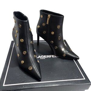 Karl Lagerfeld Saina Boots Heeled Booties 5 Black Leather